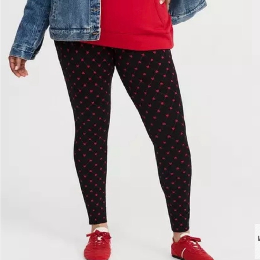 Torrid Black Leggings with Red Heart Pattern